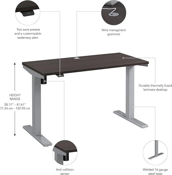 Bush Business Furniture 48-inch Electric Height Adjustable Standing Desk, Ergonomic Sit-Stand Computer Table for Home and Professional Office, Move 40 Series, Storm Gray with Metallic Gray Base