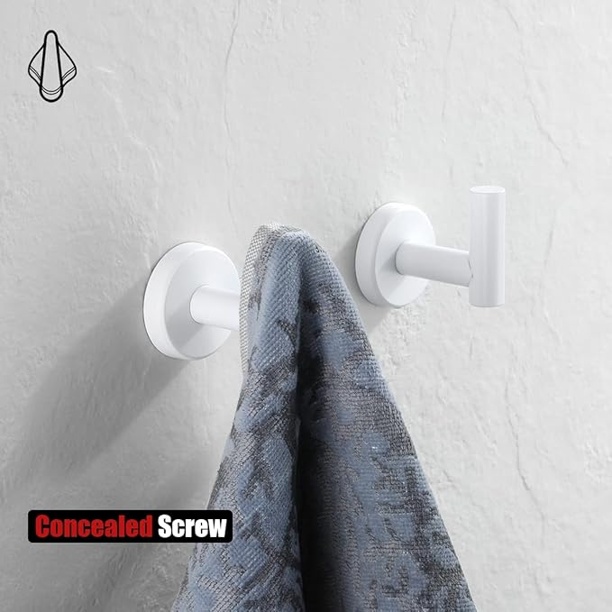 JQK Bathroom Towel Hook White, Coat Robe Clothes Hook for Bathroom Kitchen Garage Wall Mounted (2 Pack), 304 Stainless Steel 0.8mm Thicken, TH100-WH-P2