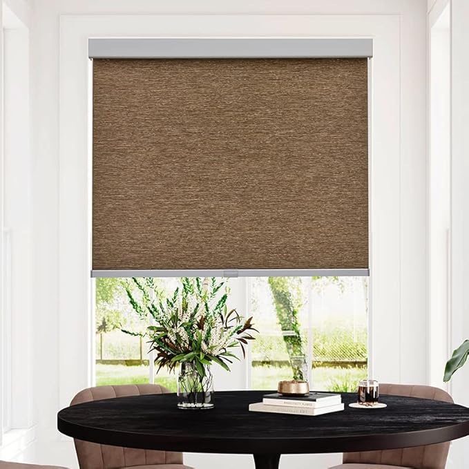 Persilux Free-Stop Cordless Blinds, Light Filtering Roller Shades for Windows (Brown 36"W x 72"H) Natural Woven UV Protection Privacy Roller Blinds for Windows Shades for Home, Kitchen, Office, Door