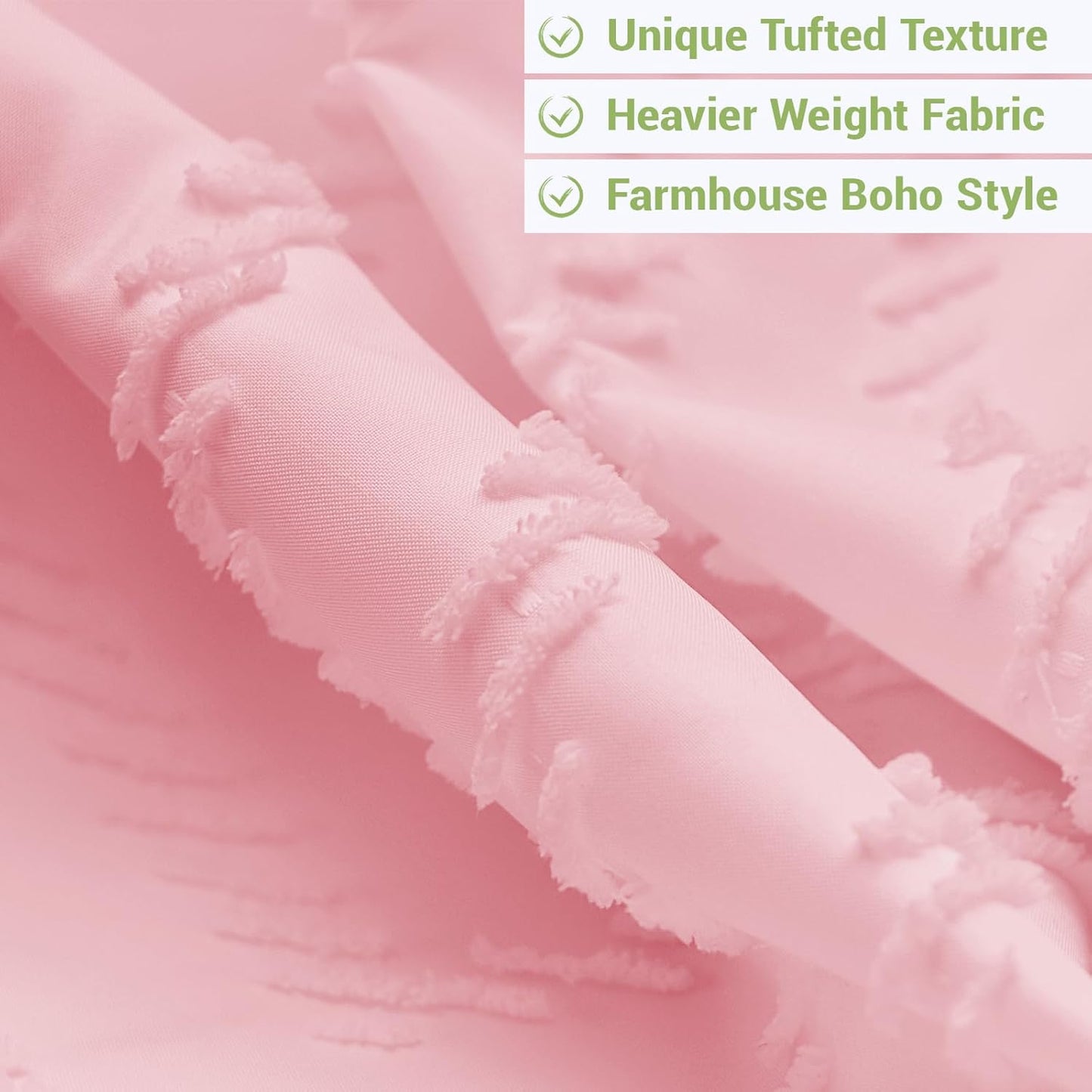 No Hook Shower Curtain with Snap in Liner, Tufted Chevron Striped Shower Curtain Set for Bathroom, Boho Waterproof and Washable Shower Curtains, 71Wx77H, Pink