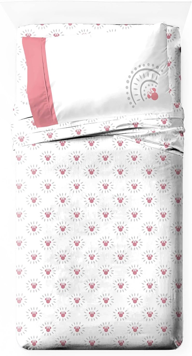 Jay Franco Kids Sheet Set with Fitted, Flat Sheets & Pillow Cover - Ultra-Soft Bedding with Pillowcase for Room Decor, White - Minnie Mouse, 3 Piece Twin