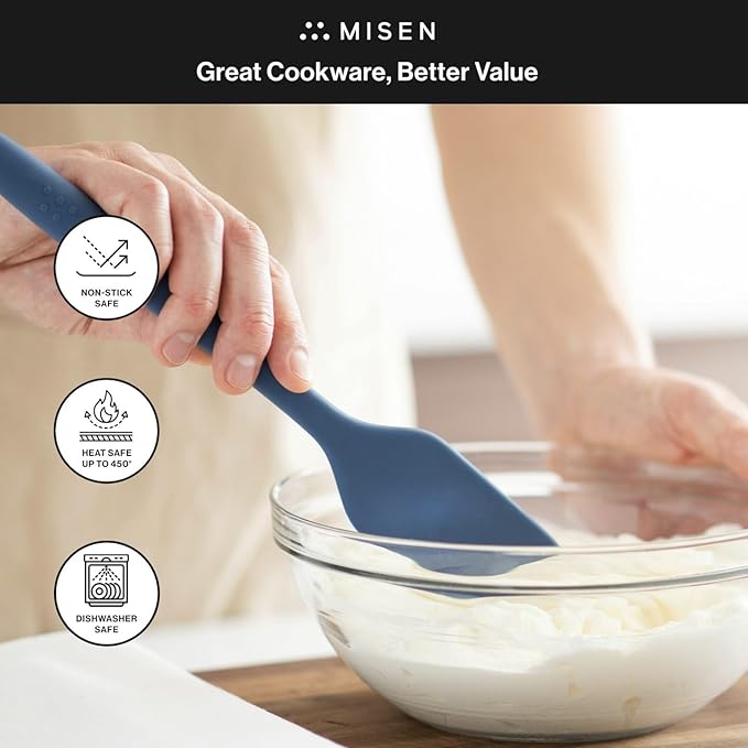 Misen Nonstick-Safe Silicone Spatula - Dishwasher Safe, Heat Resistant - Versatile Professional-Grade Kitchen Tool for Pancakes, Eggs, and Baking - Strong, Flexible, Durable Rubber Utensil - Blue
