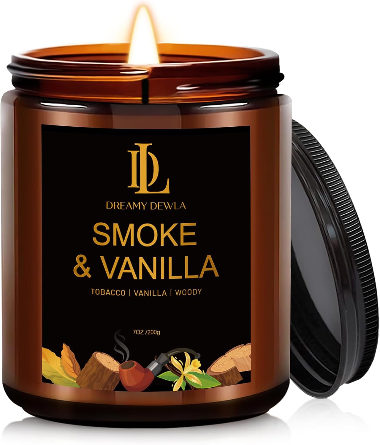 Smoke & Vanilla Candles, Smoke Vanilla Scented Candle, Natural Soy Candles for Home Scented, Long Lasting with 50 Hour Burn Time, Gifts for Men Women