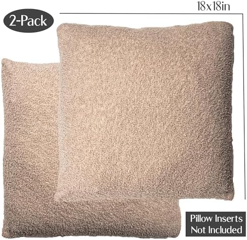 SAMIAH LUXE Brown Teddy Boucle Pillow Covers 18x18 2pcs for Home Living Room Decor, Sherpa Textured Decorative Throw Pillow Covers for Boho Decor, Square Throw Cushion Euro Shams for Modern Farmhouse