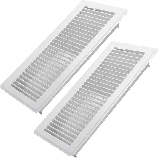 4x14 Inch Floor Register 2 Pack, Heavy Duty Steel Walkable Floor Vents - Easy Adjust Air Supply Lever - Vent Covers for Home (White)