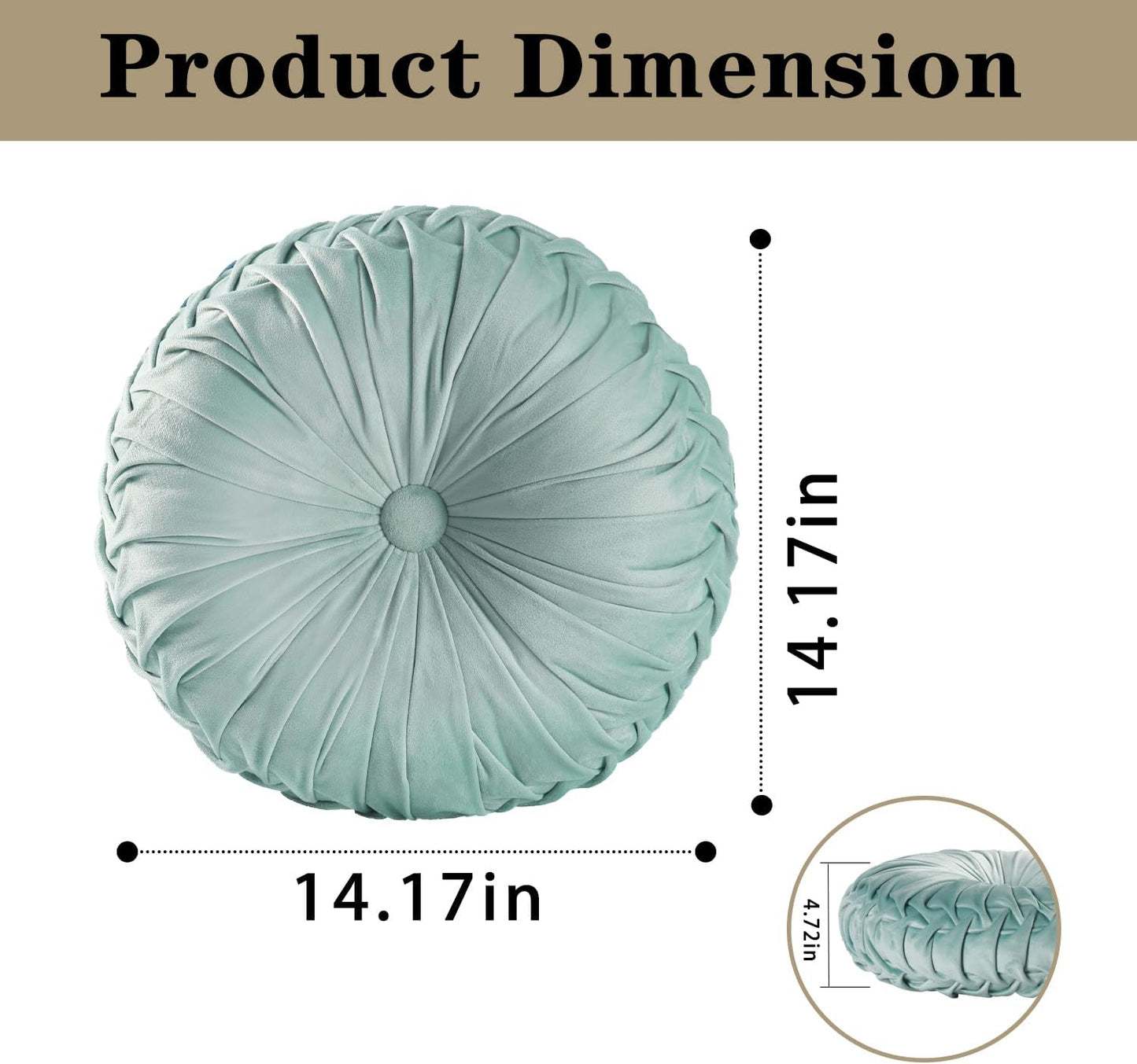 HIG Set of 2 Aqua Ruched Velvet Round Throw Pillows – 14.5’’ Decorative Pillows with Soft Polyester Filling for Couch, Bed, Living Room, Bedroom, or Dorm – Handmade, Stress Relieving, All-Season