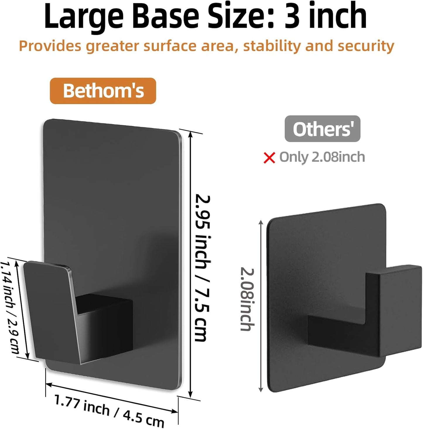 Towel Hooks for Bathrooms Adhesive, 4 Pack Towel Hooks Heavy Duty Wall Hook for Hanging Towel, Robe, Loofah, Purse, Stainless Steel Shower Hooks for Inside Shower, Kitchen (Black)