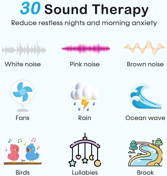 Sound Machine with Alarm Clcok: 30 Non-Looping Sleep Sounds - White Noise Alarm Clock for Natural Wake Up - Adjustable Volume & Light, Memory Function, Sleep Timer (Black)