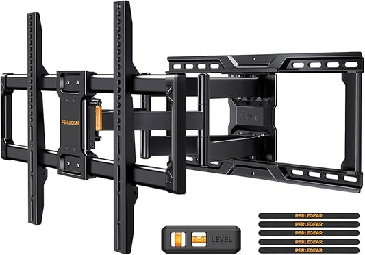 Perlegear UL-Listed Full Motion TV Wall Mount for 42–90 Inch TVs up to 150 lbs, Pre-Assembled TV Mount with Tool-Free Tilt, Swivel, Extension, Max VESA 600 x 400mm, 12″/16″/18″/24″ Wood Studs, PGLF16