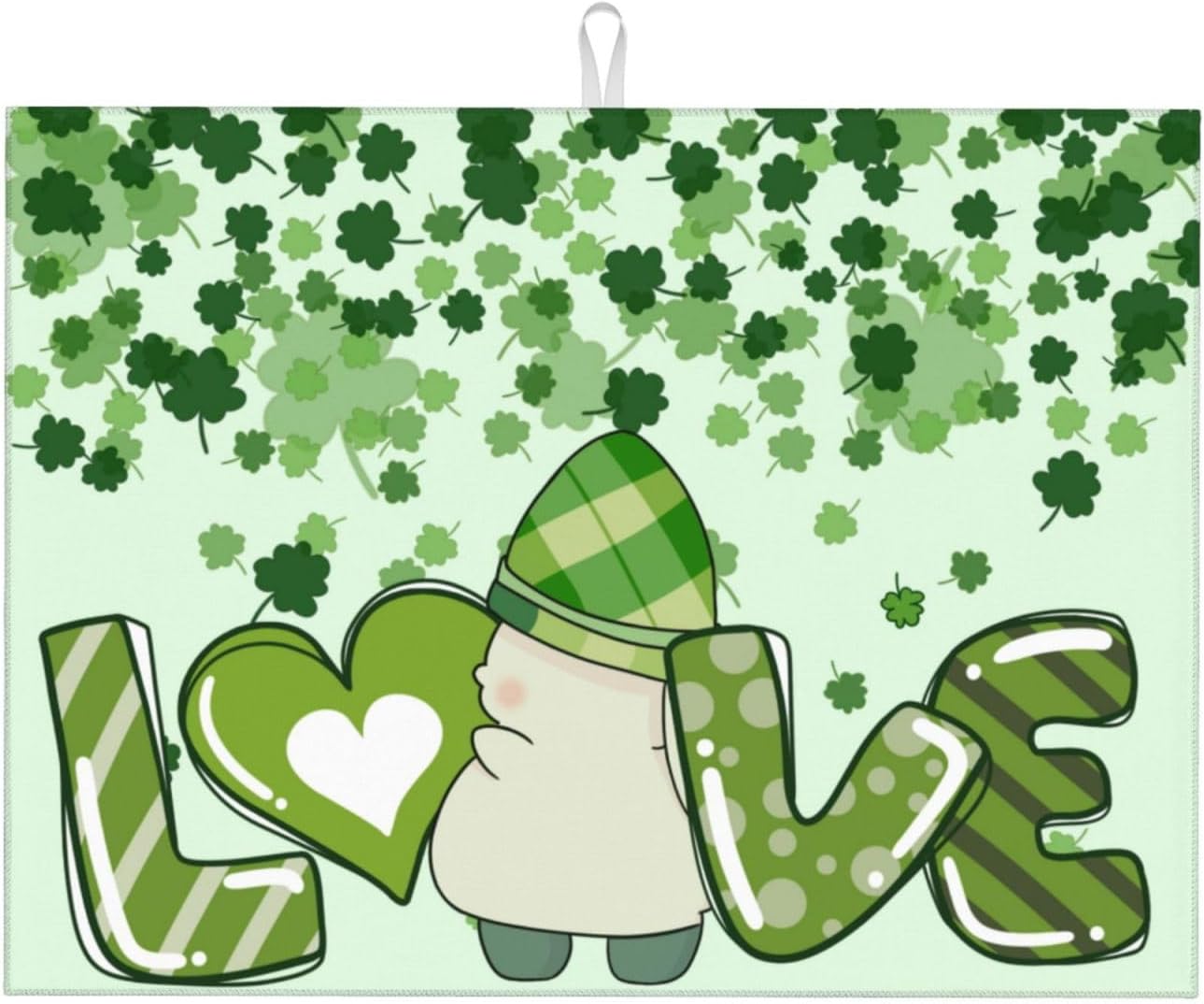 Green Clover Love Dish Drying Mat 18x24 For Kitchen Counter Absorbent Microfiber Dishes Pad Dish Drainer Rack Mats Fast Dry Kitchen Accessories