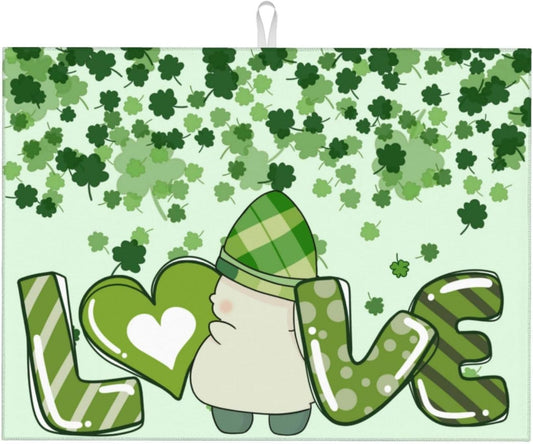 Green Clover Love Dish Drying Mat 18x24 For Kitchen Counter Absorbent Microfiber Dishes Pad Dish Drainer Rack Mats Fast Dry Kitchen Accessories