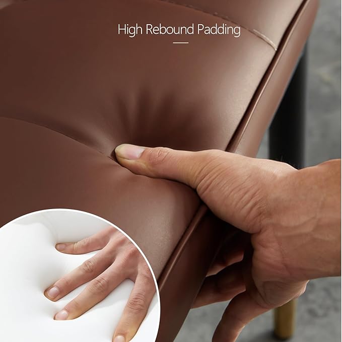 High-Back Faux Leather Dining Chairs Set of 2, Modern Sturdy Upholstered Accent Side Chair Deep Sponge Padded Seat with Metal Legs for Kitchen Dining Living Room Bedroom (Brown)