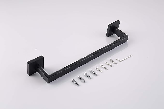 TASTOS 16 Inch Black Single Towel Bar Rack, SUS 304 Stainless Steel Bathroom Towel Bar Heavy Duty Towel Holder Kitchen Towel Rod, Wall Mount with Screws Towel Bar Rod Matte Black Finish