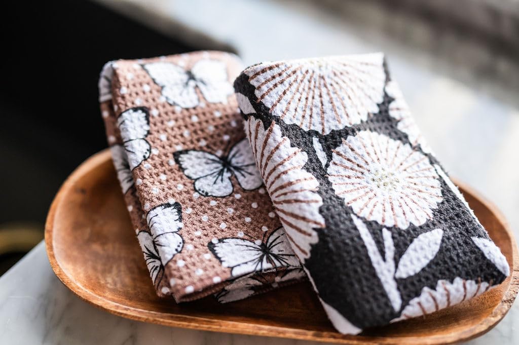 || 2 Pack Double Sided || Not Your Ordinary Dish Towels || Waffle Weave Microfiber || Tea Towels || Highly Absorbent || Hanging Loop || Dish Cloths || Designer Prints|| Butterflies
