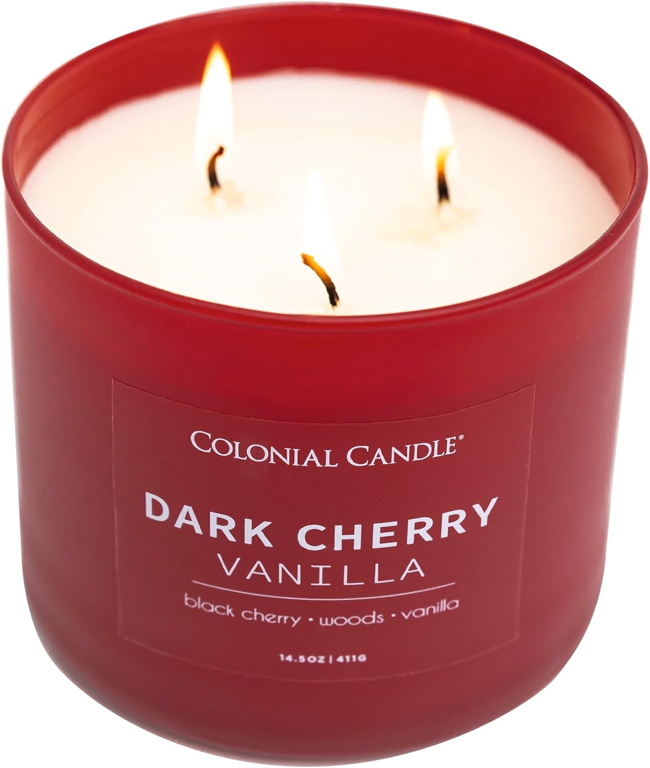 Colonial Candle Dark Cherry Vanilla Scented Jar Candle, Pop of Color Collection, 3 Wick, 14.5 oz - Up to 60 Hours Burn