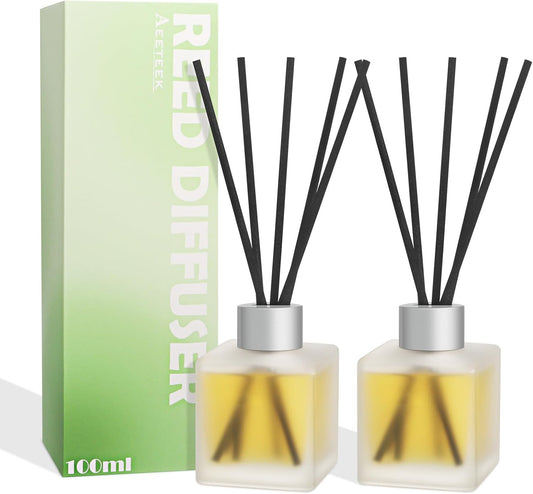 Reed Diffuser, Citrus & Orange Scented Oils Home Fragrance, 3.4fl oz(100ml) Long Lasting Fruity Air Freshener, Essential Oil for Bathroom Guest Room Decor (2 Pack)