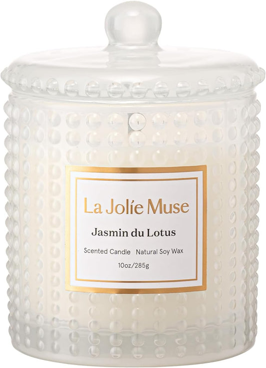 LA JOLIE MUSE Jasmine du Lotus Scented Candles - Ivy, Jasmine, Cedarwood | 10 oz Natural Soy Wax | 55 Hours Clean Burn | Floral Scented Candle | Gift-Ready for Hosts & Gatherings