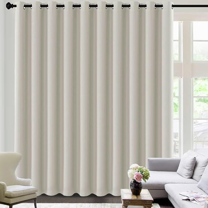 H.VERSAILTEX Blackout Curtains for Sliding Glass Door Room Divider Curtains Noise Reduce Curtain Panel Portable Window Screen Sliding Partition, W180 x L96 inches/8' Tall by 15' Wide, Ivory/Cream