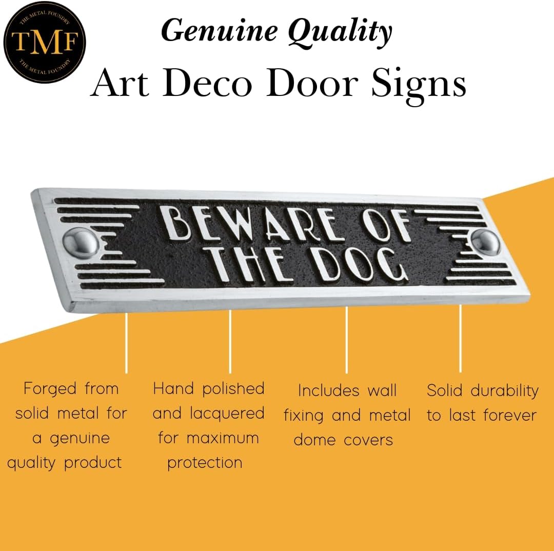 The Metal Foundry Beware Of The Dog Metal Door Sign. Art Deco Style Home Décor Accessories Door Or Wall Aluminium Plaque. Handmade In England.