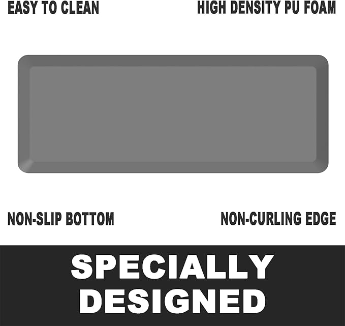 1" Extra Thick Anti Fatigue Floor Mat 17" W x 50" L,Kitchen Mat, Standing Desk Mat,140D Advanced PU Foam Ergonomic Comfort at Home, Office, Garage, Sink (Gray)