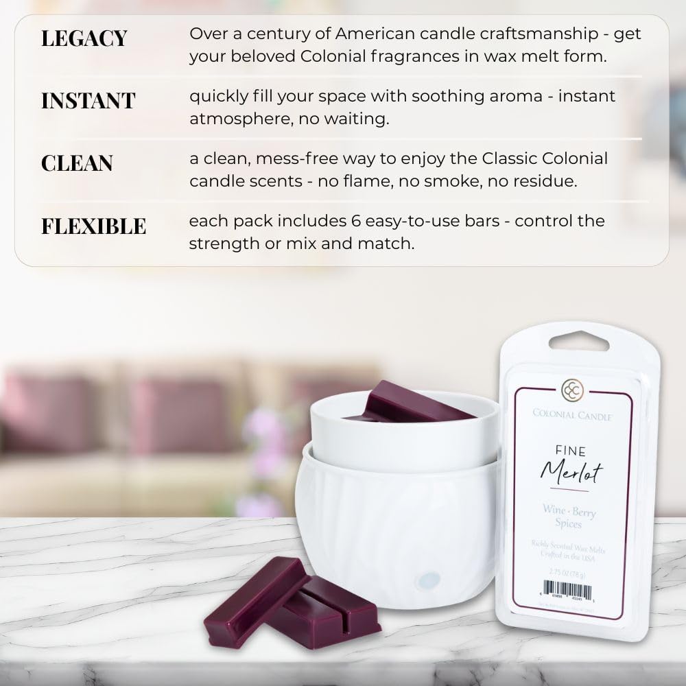 Colonial Candle Fine Merlot Wax Melts, Wax Melt Warmer Cubes, Long Lasting Scented Wax Warmer Cubes, 4 Pack, 6 Cubes Each - Made in The USA