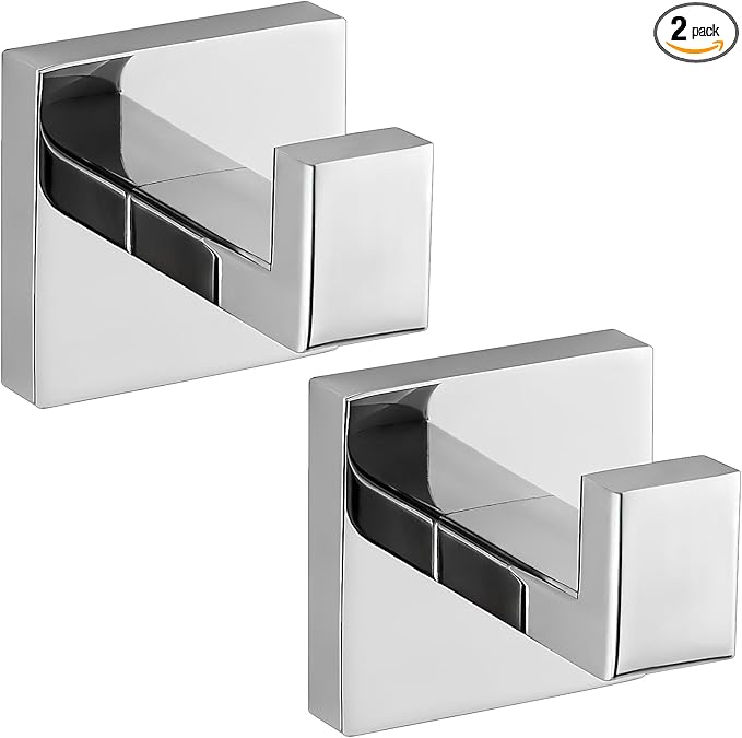 Towel Hooks for Bathrooms, Heavy Duty Wall Mounted Stainless Steel Modern Hook, 4 Pack – Ideal for Hanging Towels, Robes, Coats, in Kitchen, Bedroom, Bathroom, or Hotel (2, Chrome Polished)