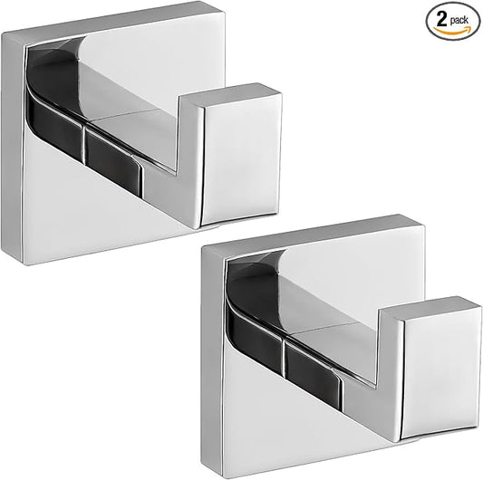 Towel Hooks for Bathrooms, Heavy Duty Wall Mounted Stainless Steel Modern Hook, 4 Pack – Ideal for Hanging Towels, Robes, Coats, in Kitchen, Bedroom, Bathroom, or Hotel (2, Chrome Polished)
