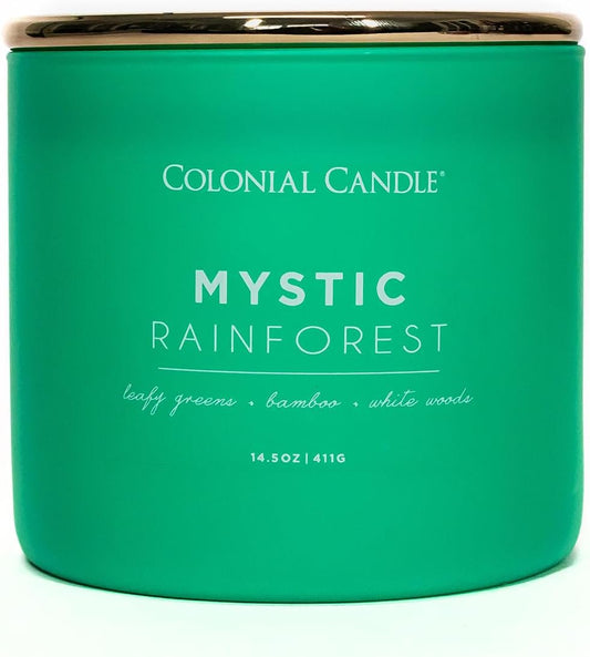 Colonial Candle Mystic Rainforest Scented Jar Candle, Pop of Color Collection, 3 Wick, Green, 14.5 oz - Up to 60 Hours Burn