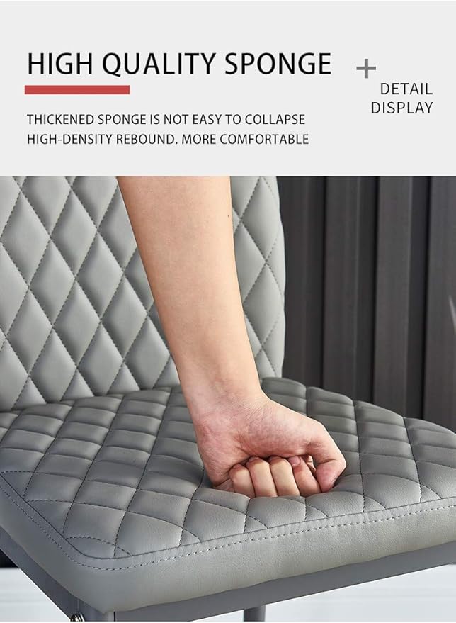 JT Modern Minimalist Dining Chair Fireproof Leather Sprayed Metal Pipe Diamond Grid Pattern Restaurant Home Conference Chair Set of 4 Or 6 (6, Light Gray)