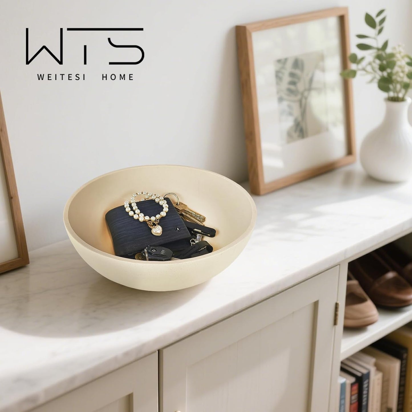 Large Fruit Bowl for Kitchen Counter, Pedestal Bowl Modern Handicraft Resin Decorative Bowl for Home Decor,Stylish Key Bowl for Entryway Table, Home Decor Accent, Centerpiece Bowl for Keys, Fruit