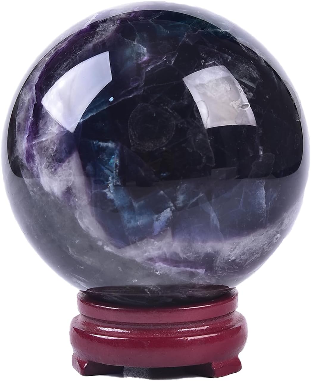 JIC Gem Large Crystal Sphere with Stand Colorful Fluorite Crystal Ball Gemstone Decorative Ball for Home Decor Altar Reiki Healing Gift 90-100mm