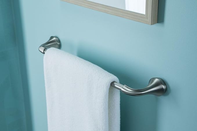 Moen YB2818BN Eva Collection Transitional 18-Inch Wall-Mounted Single-Towel Bar, Hand Towel Storage Rod in Brushed Nickel for Bathroom