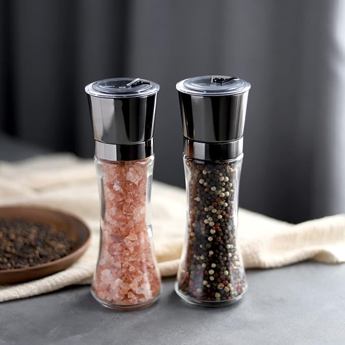 VEVOK CHEF Salt and Pepper Grinder Set Stainless Steel Black Salt and Pepper Mill with Adjustable Coarseness Salt Shaker Set Spice Grinder Black Pepper Grinder Refillable Home Kitchen