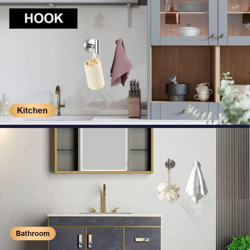 szhdxsy 5 Pack Bath Towel Hooks Hook, 304 Stainless Steel Shower Towel Holder, Kitchen Towel Hanger, Round Robe Hook for Wall Heavy Duty Coat Hook for Bathroom Wall Mounted (Silvery)