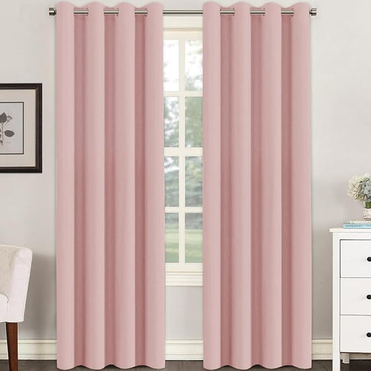 H.VERSAILTEX Blackout Curtain for Living Room Thermal Insulated Window Treatment Curtain Extra Long 96 inch Length Energy Saving Grommet Top Blackout Drape, One Panel, Baby Pink, 52" W x 96" L