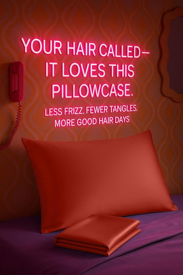 Satin Pillowcase with Zipper, for Hair and Skin Care, Feels Soft and Cool Like a Silk Pillowcase, Satin Pillow Cases 2 Pack, Slik Pillow Cover, Rust - King Size, Set of 2