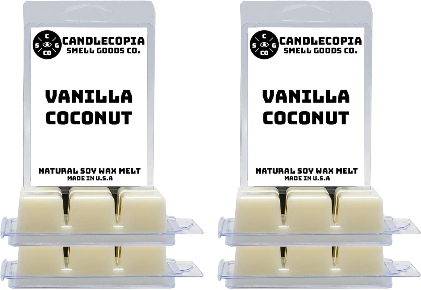 Vanilla Coconut Strongly Scented Hand Poured Vegan Wax Melts, 36 Scented Wax Cubes, 19.2 Ounces in 6 x 6-Packs