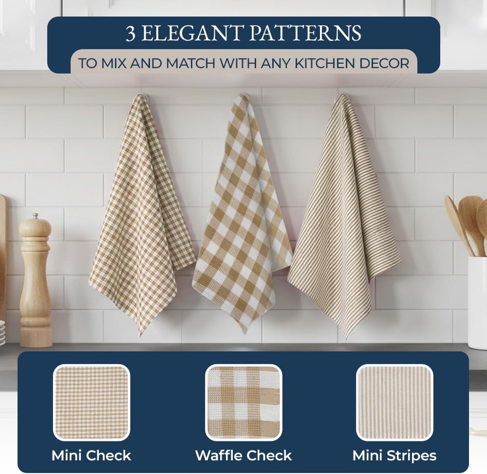 LANE LINEN 20 Piece Kitchen Dish Cloths Set - 100% Cotton Dish Towels, Heat Resistant Kitchen Mittens and Pot Holder Set, Reusable Dish Rags for Washing Dishes, Absorbent Dish Towels- Beige