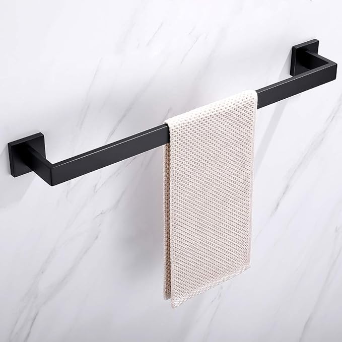 TASTOS 23.6 Inch Black Single Towel Bar Rack, SUS 304 Stainless Steel Bathroom Towel Bar Heavy Duty Towel Holder Kitchen Towel Rod, Wall Mount with Screws Towel Bar Rod Matte Black Finish