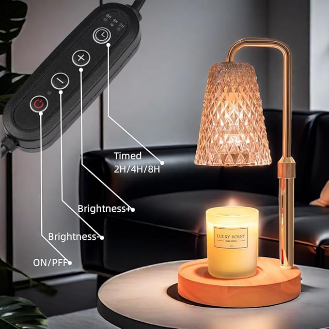 Candle Warmer Lamp with Timer Electric Wax Warmer for Scented Wax Melt Warmer Melter for Jar Candles Touch and Remote Control Dimmable Ajustable Height Gifts for Women 2 Bulbs, Star Glass