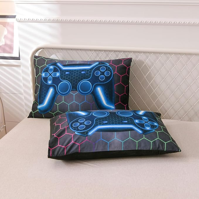 NTBED Game Console Comforter Set for Boys Girls Kids 3D Gaming Geometric Lightweight Microfiber Bedding Sets (Multi, Twin)