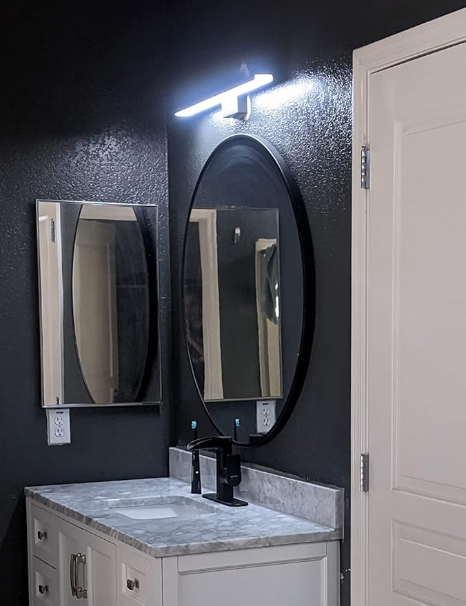 JUSHENG Black Bathroom Vanity Light Fixtures 24 Inch Modern LED Vanity Lighting Bathroom Lights Over Mirror Wall Sconce 24W 6000K Cool White