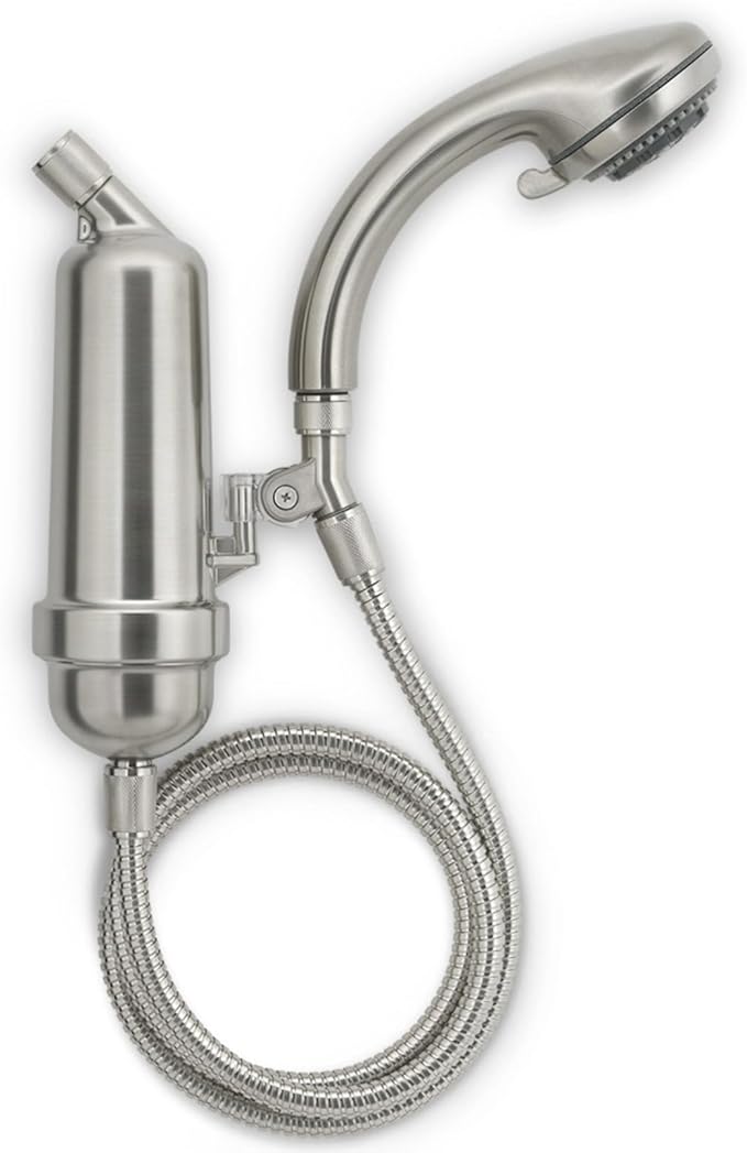 WaterChef Handheld Shower Filter System SF-7C (Brushed Nickel) - Deluxe Adjustable Wand, Advanced Filtration for Superior Chlorine Reduction - NSF/ANSI Certified: 96.6% of Chlorine, 10,000 Gal., USA