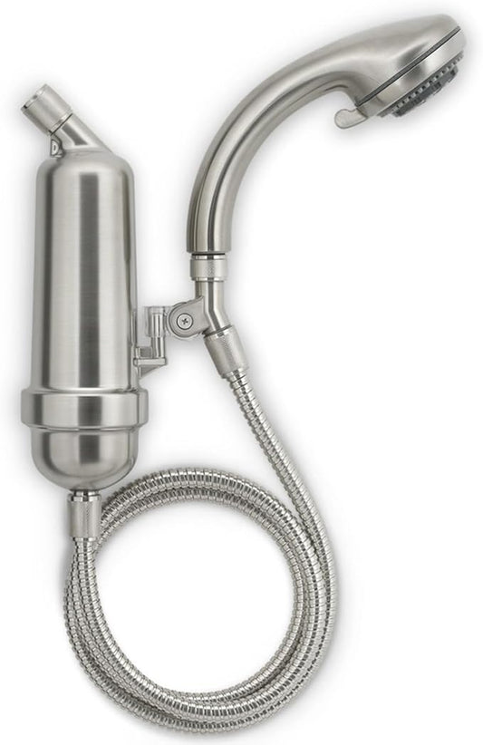 WaterChef Handheld Shower Filter System SF-7C (Brushed Nickel) - Deluxe Adjustable Wand, Advanced Filtration for Superior Chlorine Reduction - NSF/ANSI Certified: 96.6% of Chlorine, 10,000 Gal., USA