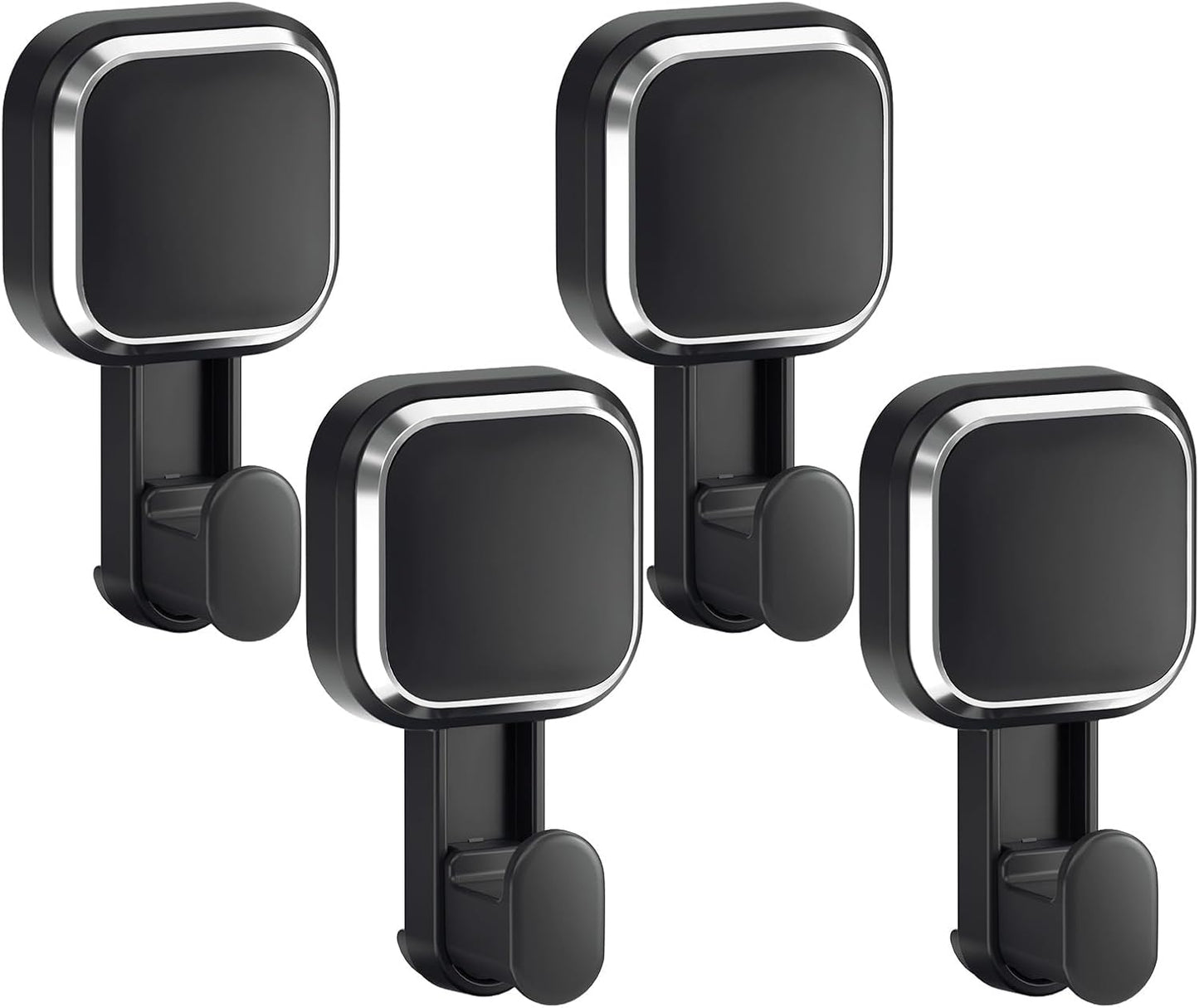 LEVERLOC 4 Pack Suction Cup Hooks for Inside Shower, Powerful Vacuum Suction Shower Holder for Towel, Loofah, Clothes, Damage Free Hanging Bathroom Wall Hooks, Easy to Install and Remove, Black