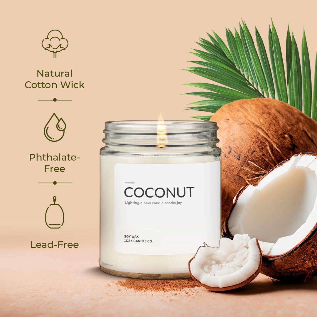 1OAK Soy Wax Scented Candle (Coconut) - Long Burning Premium Hand-Poured (7oz.)