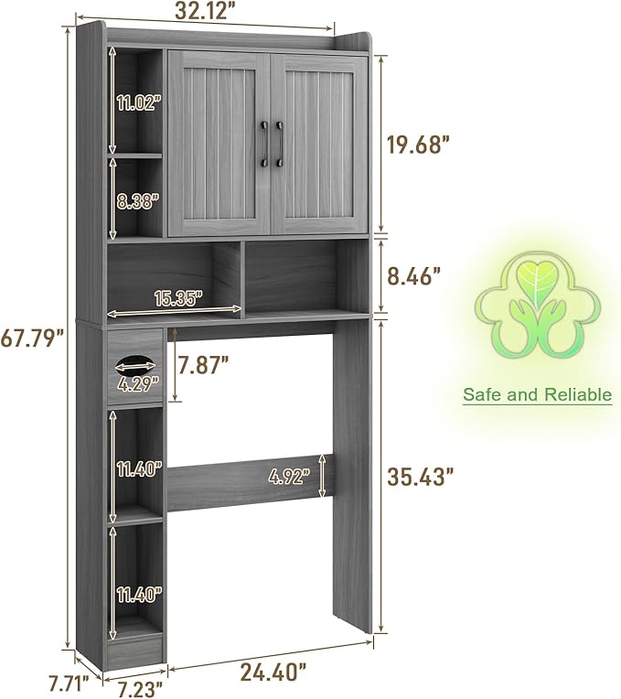 Over The Toilet Storage Cabinet, Farmhouse Storage Cabinet Over Toilet with Barn Door，Home Space-Saving Toilet Rack for Bathroom, Restroom and Laundry.（Wash Grey）