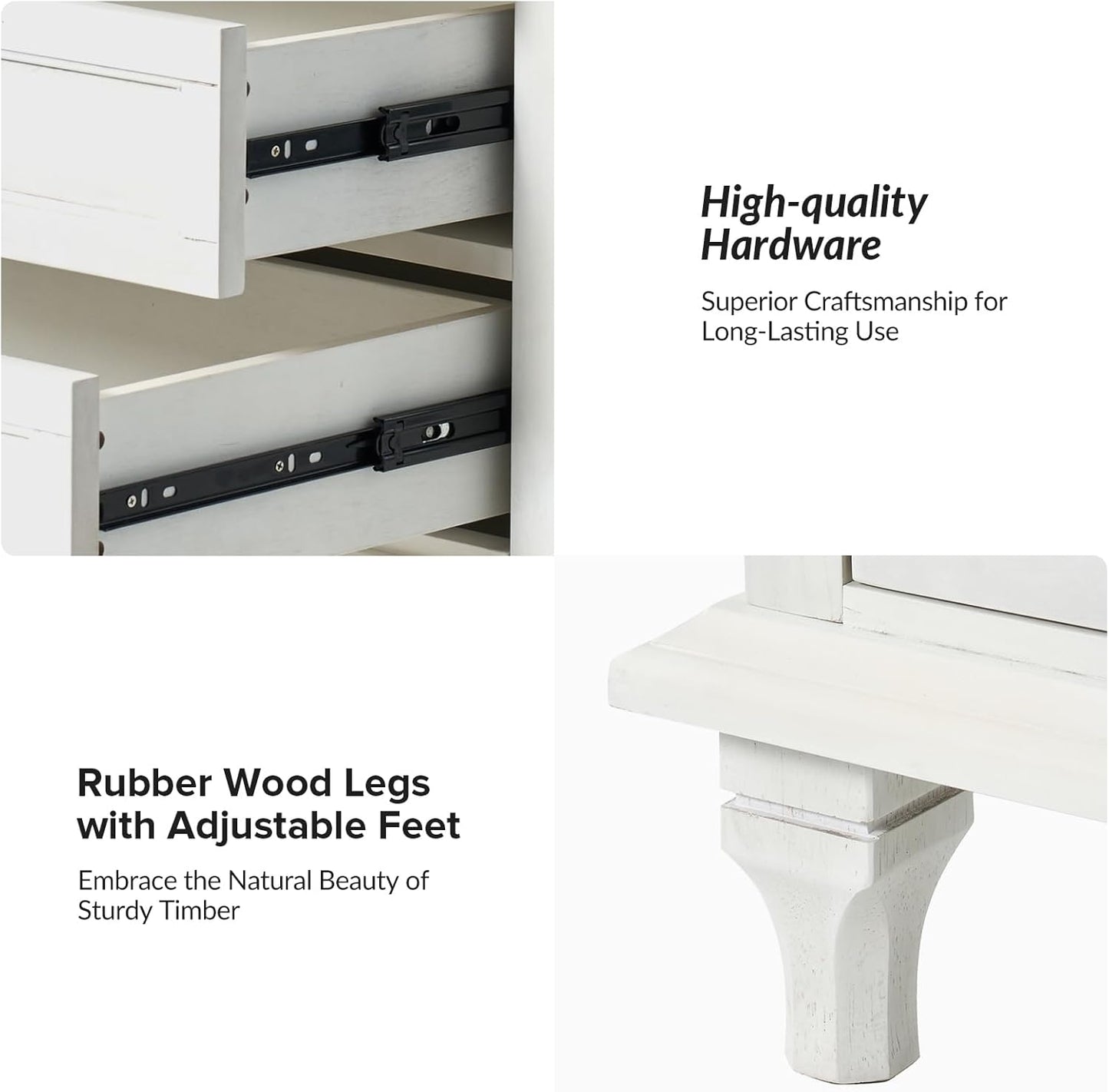 HULALA HOME Farmhouse 3 Drawer Nightstand with Tray, Drawer Organizer with Solid Wood Legs, Nightstand with Charging Station(Set of 2, White)