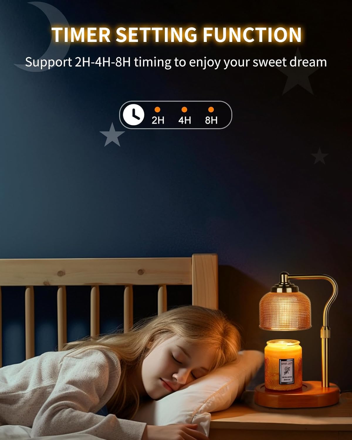 Candle Warmer Lamp Electric Candle Warmer with Timer Dimmable Candle Lamp Warmer with 3 Bulbs Height Adjustable Wax Melt Warmer for Bedroom Home Decor, Amber Gold