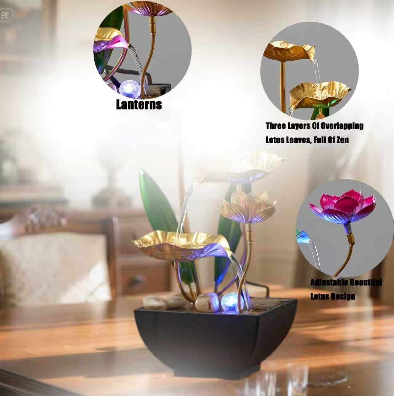 Tabletop Water Fountain Meditation: USB Desktop Sleep Waterfall - Desktop Fountains for Meditation Relaxation for Bedroom Living Room Office Yellow